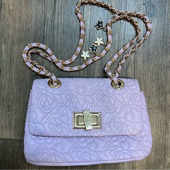 Aldo Lavander Quilted Crossbody Bag Golden Double Shoulder Strap Chain - Picture 6 of 17